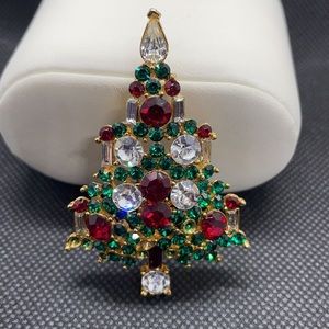 M. Jent Christmas Tree Rhinestones Brooch